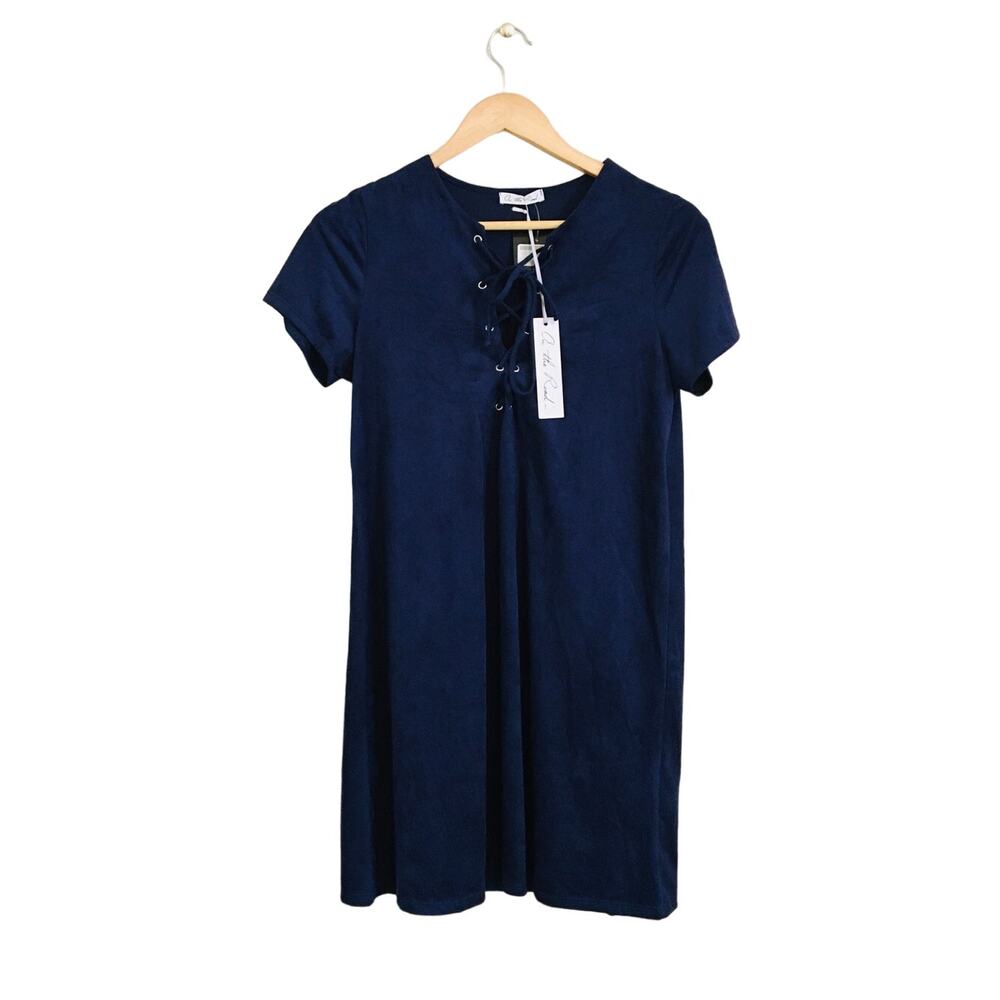 NWT Dolce On The Road Lace Up Faux Suede Short Sleeve Shift Dress